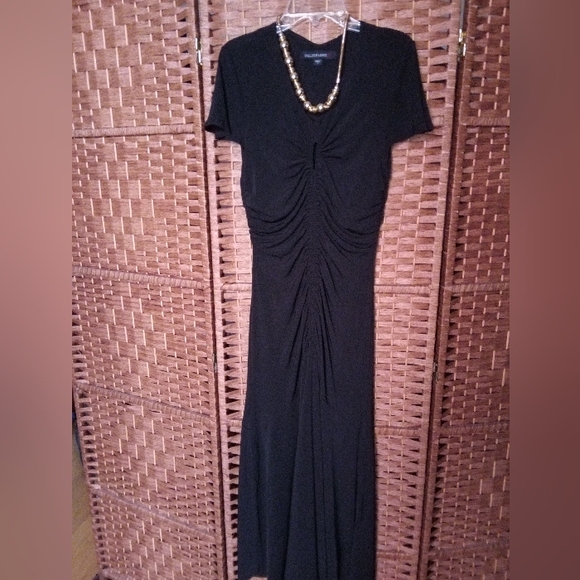 COLLEEN LOPEZ BLACK DRESS W/RUCHING & FLUTTER SLEEVE-(NWOT) - Picture 3 of 6